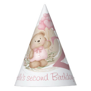 Chapeaux De Fètes 2e anniversaire mignon Teddy Bear Pink Casquettes