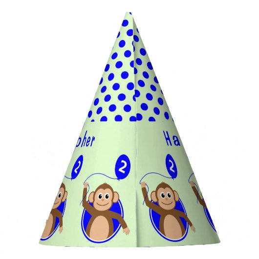 Chapeaux De Fètes 2e anniversaire singe enfants bleu vert (Dos)