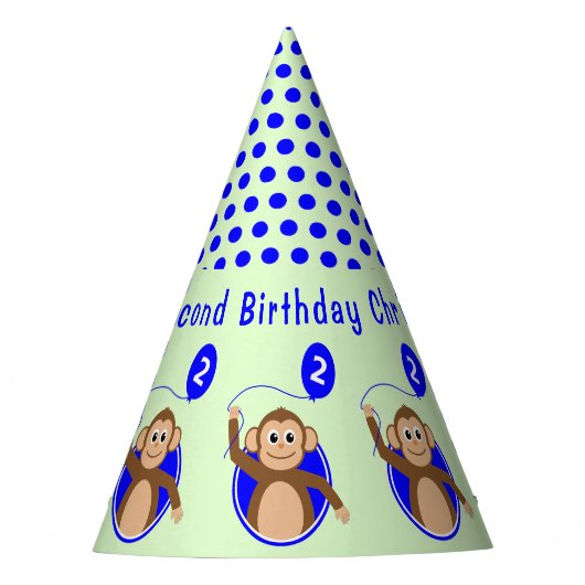 Chapeaux De Fètes 2e anniversaire singe enfants bleu vert (Devant)