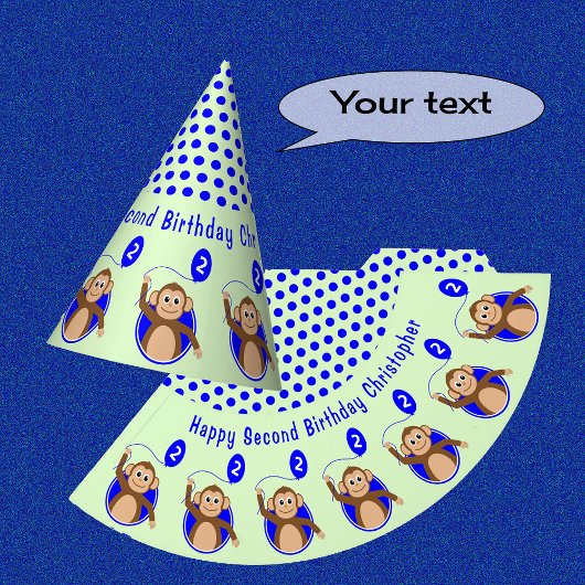 Chapeaux De Fètes 2e anniversaire singe enfants bleu vert