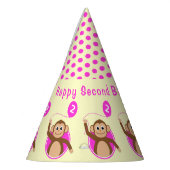 Chapeaux De Fètes 2e anniversaire singe enfants crème rose (Gauche)