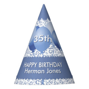 Chapeaux De Fètes 35e anniversaire Random Number Motif Bleu/Blanc