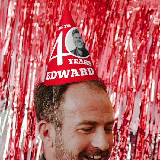 Chapeaux De Fètes 40e anniversaire photo personnalisée blanc rouge