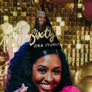 Chapeaux De Fètes 60e anniversaire or noir nom photo personnalisée