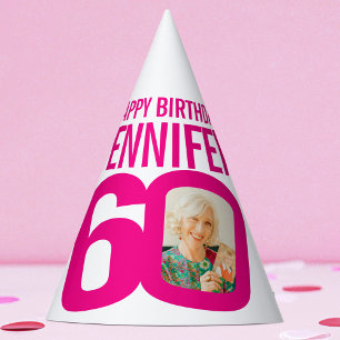 Chapeaux De Fètes 60e anniversaire photo personnalisée blanc rose