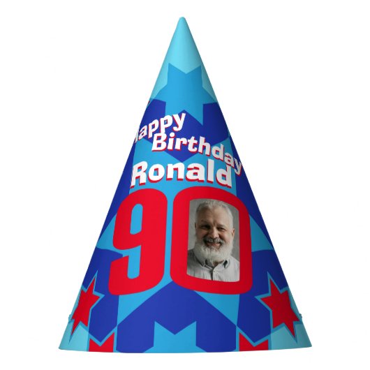 Chapeaux De Fètes 90e anniversaire photo personnalisée star nom casq (Devant)