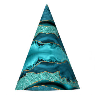 Chapeaux De Fètes Agate Turquoise Blue Gold Parties scintillant Turq