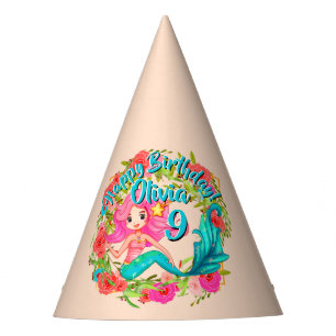 Chapeaux De Fètes Ajouter un nom Age Rose Sirène Blue Tail Anniversa