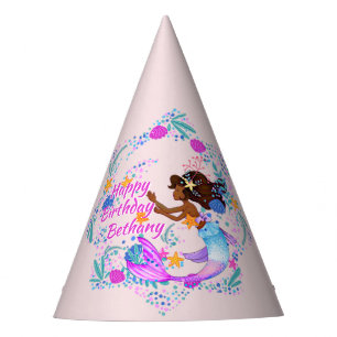 Chapeaux De Fètes Ajouter un nom Texte Mermaid Pink Mauve Aqua Party