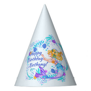 Chapeaux De Fètes Ajouter un texte de nom Sirène blonde Mauve Aqua B