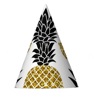 Chapeaux De Fètes Ananas En Or : Blanc Dessiné À La Main Sans Coutur
