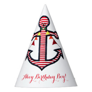 Chapeaux De Fètes Ancre nautique Red & White Stripes Ahoy Anniversai