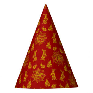 Chapeaux De Fètes Année du lapin Rouge et or Mandala Motif