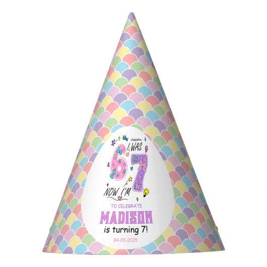 Chapeaux De Fètes Anniversaire arc-en-ciel 7 ans | J'avais 6 ans, ma (Devant)