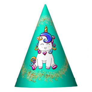Chapeaux De Fètes Anniversaire coloré Teal de licorne de parties