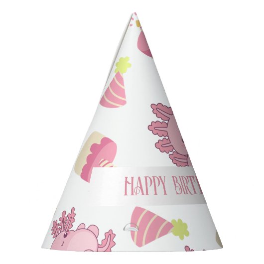 Chapeaux De Fètes Anniversaire de enfant Cartoon Axolotl rose mignon (Gauche)