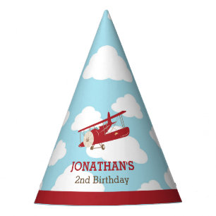 Chapeaux De Fètes Anniversaire de enfant d'avion vintage (avion roug