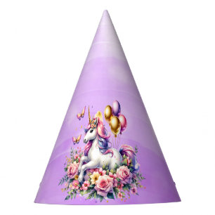 Chapeaux De Fètes Anniversaire de la licorne rose, pourpre et or