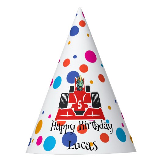 Chapeaux De Fètes Anniversaire Dinosaur race voiture garçon course r (Devant)