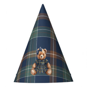 Chapeaux De Fètes Anniversaire Fille Ours en Peluche Carreaux Navy C