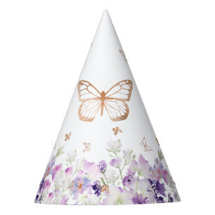 Chapeaux De Fètes Anniversaire fleuri violet papillon d'or