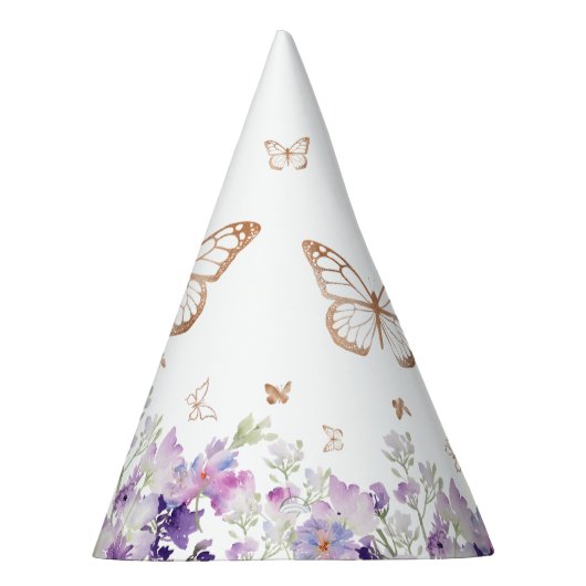 Chapeaux De Fètes Anniversaire fleuri violet papillon d'or (Droite)