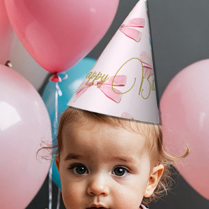 Chapeaux De Fètes Aquarelle Anniversaire Bow mou rose