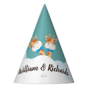 Chapeaux De Fètes Aquarelle bébé Giraffe, Safari Twins Anniversaire