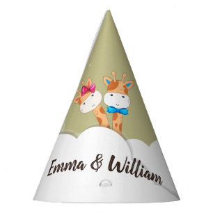 Chapeaux De Fètes Aquarelle bébé Giraffe, Safari Twins Anniversaire