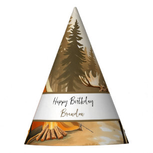 Chapeaux De Fètes Aquarelle Blanc Rustique Bois Camping Anniversaire