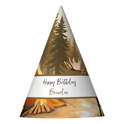 Chapeaux De Fètes Aquarelle Blanc Rustique Bois Camping Anniversaire (Devant)