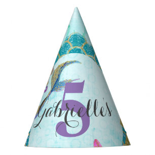 Chapeaux De Fètes Aquarelle mignonne de sirène Monogramme Turquoise