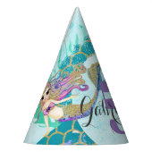 Chapeaux De Fètes Aquarelle mignonne de sirène Monogramme Turquoise  (Gauche)