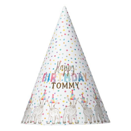 Chapeaux De Fètes Aquarelle Pastel Chèvre Pet Zoo Anniversaire (Devant)