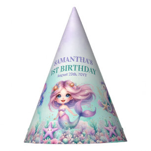 Chapeaux De Fètes Aquarelle sirène violet turquoise 1er anniversaire