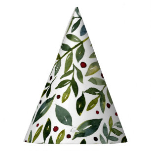 Chapeaux De Fètes Aquarelle verte branches saisonnières et baies