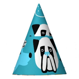 Chapeaux De Fètes Arrière - plan bleu, Motif de chien joueur.