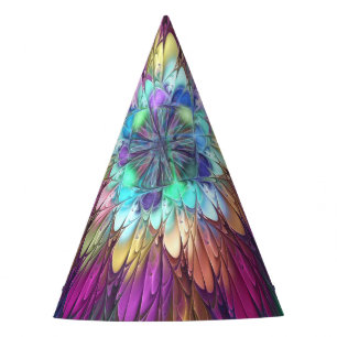 Chapeaux De Fètes Art abstrait fractal de fleurs psychédéliques colo