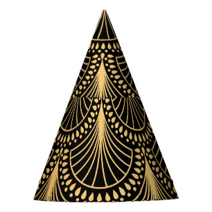 Chapeaux De Fètes Art Déco, or noir, motif sans soudure.
