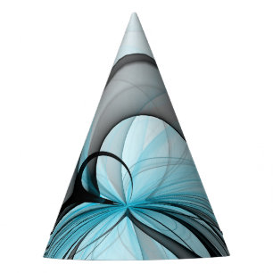 Chapeaux De Fètes Art fractal moderne gris anthracite abstrait bleu