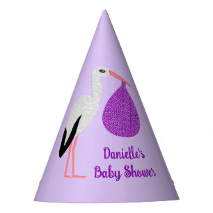 Chapeaux De Fètes Baby-Shower bébé cigogne genre neutre Violet