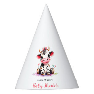 Chapeaux De Fètes Baby shower vache minimaliste rose fille