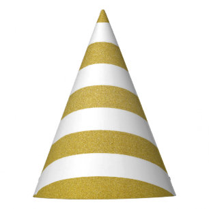 Chapeaux De Fètes Bandes d'or, Blancs, Motif rayé