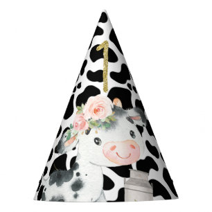 Chapeaux De Fètes Black Cow Imprimer Premier Casquette de fête d'ann
