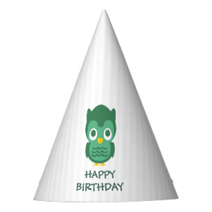 Chapeaux De Fètes Blancs Et Chouette Bébée Verte - Joyeux Anniversai