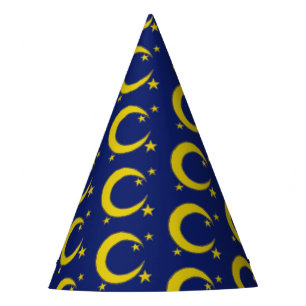 Chapeaux De Fètes Bleu Jaune nuit Ciel Croissant Lune Étoiles Soir