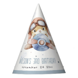 Chapeaux De Fètes Bleu mignon Voler au-dessus de Teddy Animal Plane