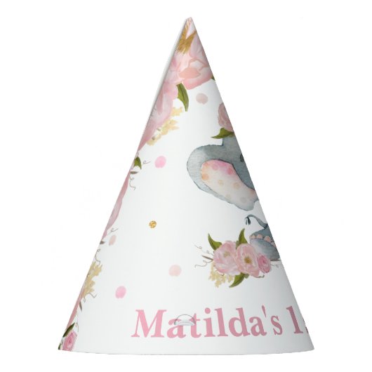 Chapeaux De Fètes Blush rose floral mignonne bébé Eléphant 1er anniv (Gauche)