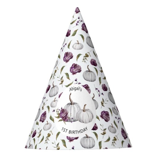 Chapeaux De Fètes Boho Fall Citrouille Floral Purple Anniversaire (Devant)