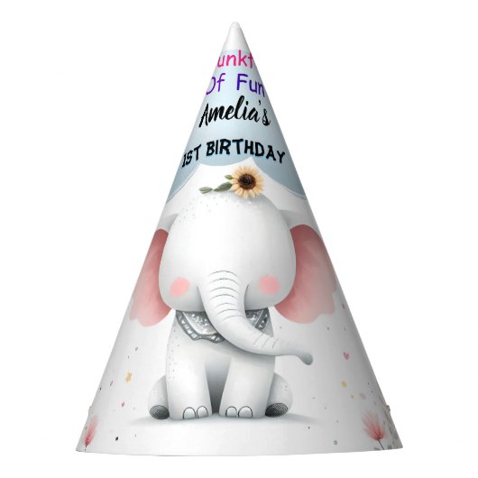 Chapeaux De Fètes Bois Blanc Eléphant Anniversaire Premier 1er Anniv (Devant)